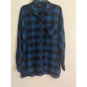 TROUVÉ black and blue oversized boyfriend flannel size L 65% polyester 35% rayon